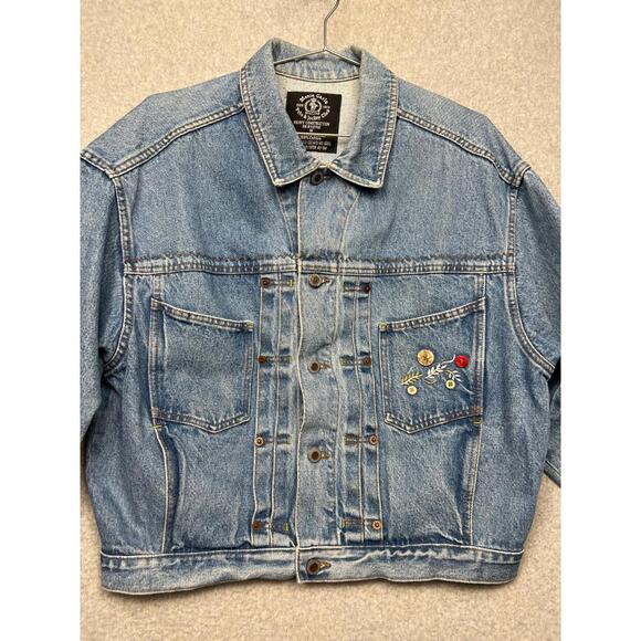 Y2K 90s Monte Carlo Polo Jockey Denim Embroidered Floral Jean Jacket Womens M - Picture 3 of 12